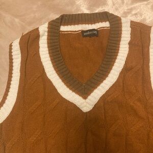 Brown and White Knit Sweater Vest